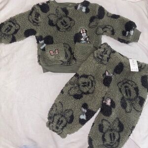 Disney Olive Green and Pink Minnie Sherpa Two-Piece Set